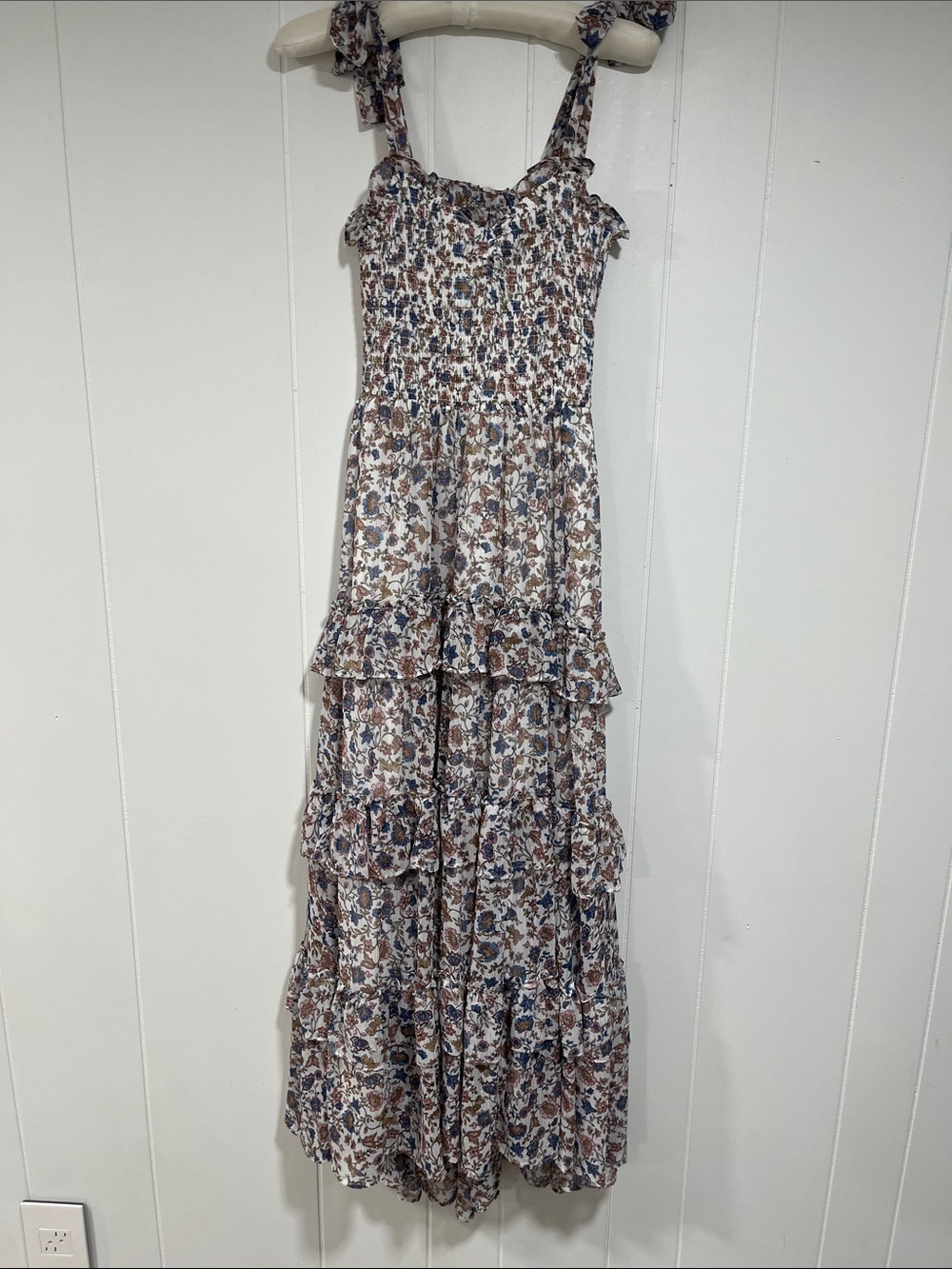 Altar'd State Blue and Brown Floral Smocked Maxi nap Dress S